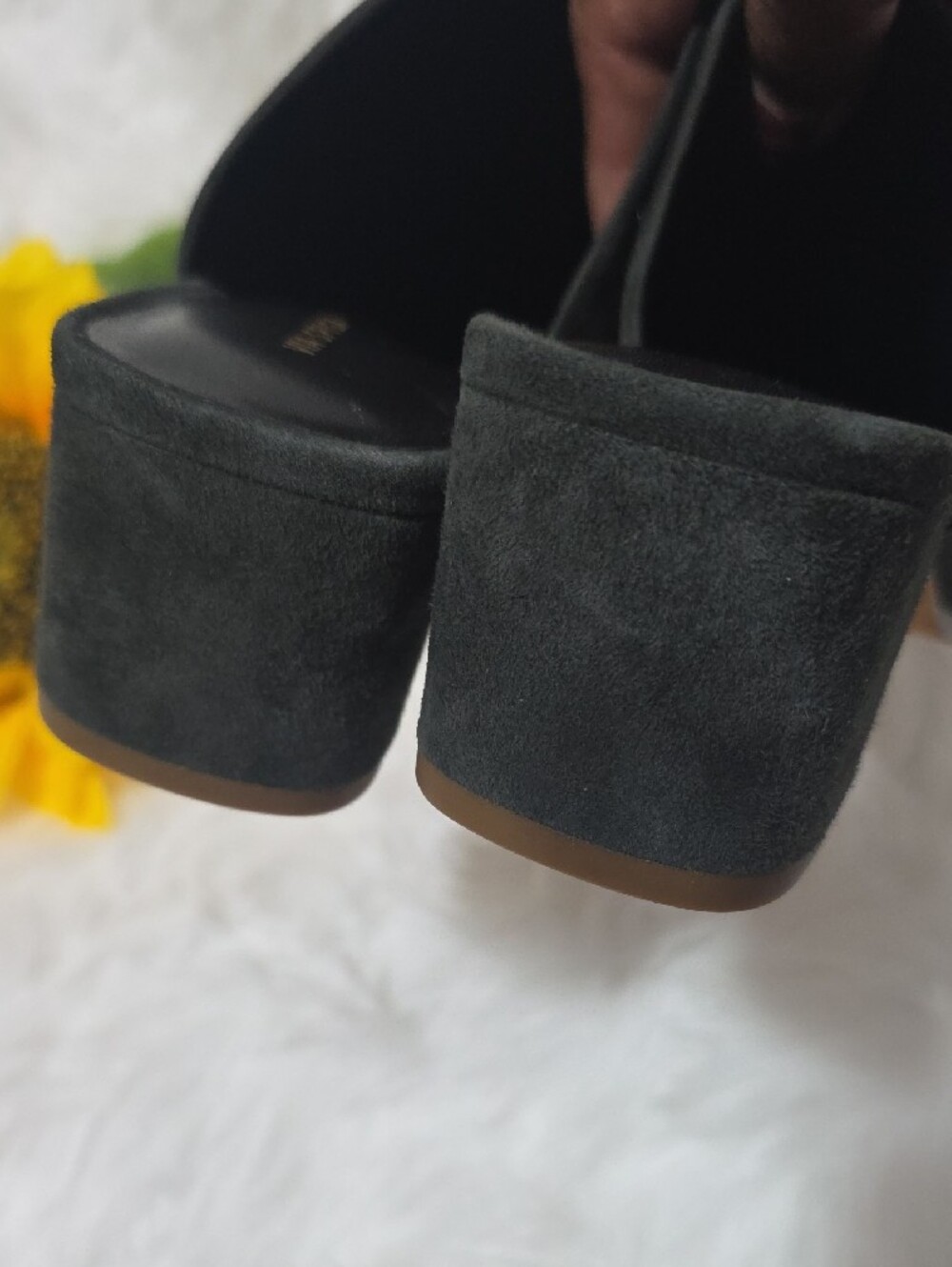 Via Spiga Dark Gray Suede Block Heel Mules - Picture 9 of 9